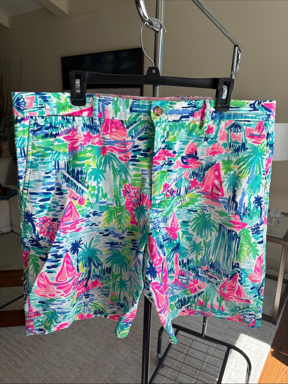 Lilly Pulitzer Men’s Tropical Print Bermuda Shorts in Pink, Green & Blue